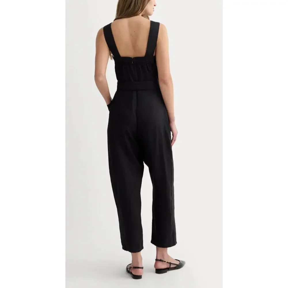 Everlane The Utility Linen Square-Neckline Black Romper Jumpsuit Size 16 NWT